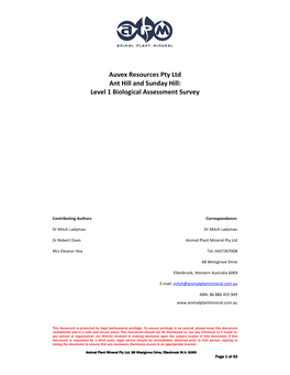 Auvex Resources Pty Ltd Ant Hill and Sunday Hill: Level 1 Biological Assessment Survey
