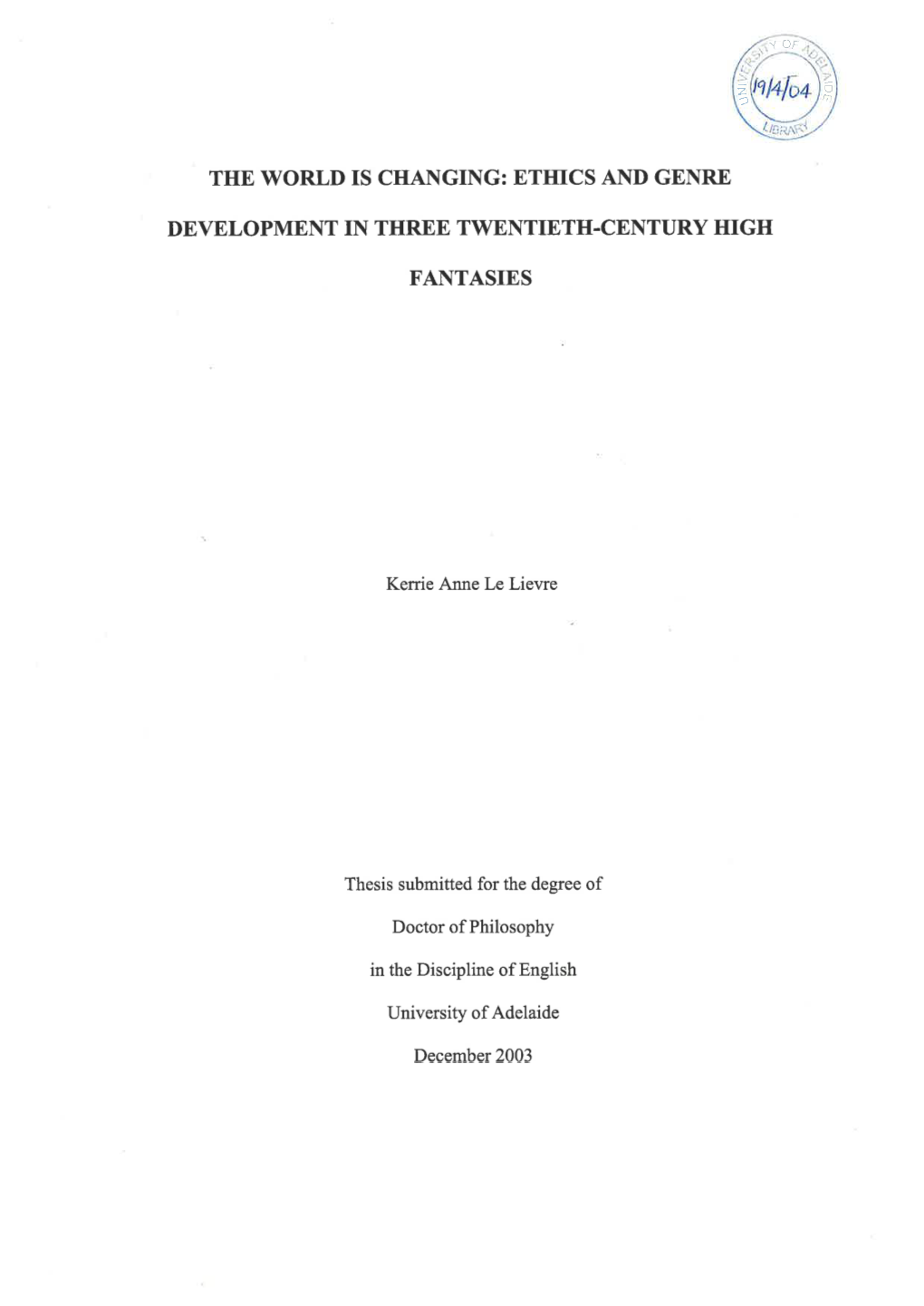 Ethics and Genre Development in Three Twentieth-Century High