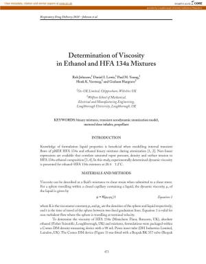 Determination of Viscosity in Ethanol and HFA 134A Mixtures