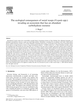 The Ecological Consequences of Social Wasps (Vespula Spp.) Invading an Ecosystem That Has an Abundant Carbohydrate Resource