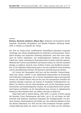 Brehmer, Bernhard; Golubović, Biljana (Hg.). Serbische Und Kroatische Schrift- Linguistik