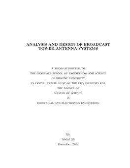 Analysis and Design of Broadcast Tower Antenna Systems