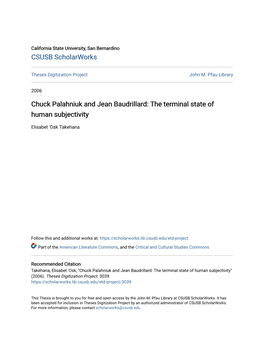 Chuck Palahniuk and Jean Baudrillard: the Terminal State of Human Subjectivity