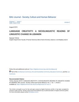 Language Creativity: a Sociolinguistic Reading of Linguistic Change in Lebanon