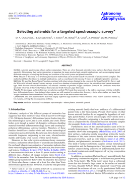 Selecting Asteroids for a Targeted Spectroscopic Survey ⋆