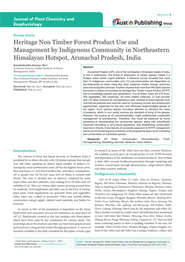 Heritage Non Timber Forest Product Use and Management by Indigenous Community in Northeastern Himalayan Hotspot, Arunachal Pradesh, India