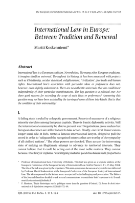 International Law in Europe: Between Tradition and Renewal