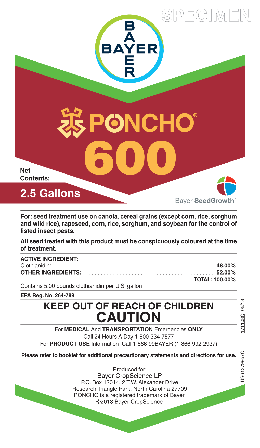 Poncho 600 2.5 Gallon Etl Cmyk 5/7/18