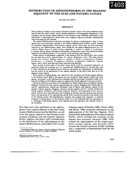 Distribution of Siphonophores in the Regions Adjacent to the Suez and Panama Canals