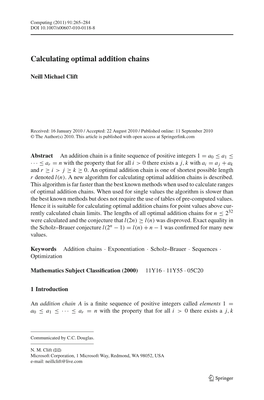 Calculating Optimal Addition Chains