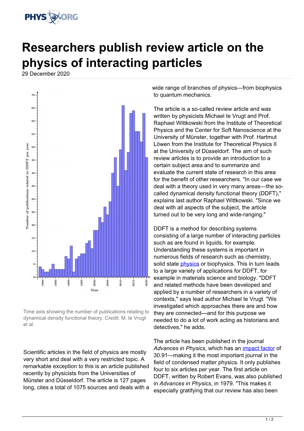 Researchers Publish Review Article on the Physics of Interacting Particles 29 December 2020