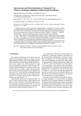 Spectroscopy and Electrochemistry of Tantalum(V) in 1-Butyl-1-Methylpyrrolidinium Triﬂuoromethanesulfonate