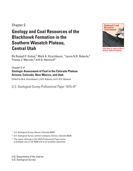 Geology and Coal Resources of the Blackhawk Formation in the Southern Wasatch Plateau, Central Utah
