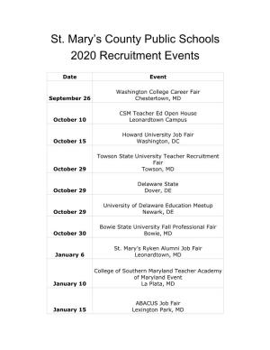 St. Mary's County Public Schools 2020 Recruitment Events