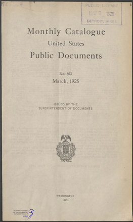 Monthly Catalogue, United States Public Documents, March 1925