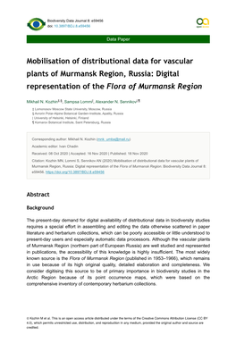 Mobilisation of Distributional Data for Vascular Plants of Murmansk Region, Russia: Digital Representation of the Flora of Murmansk Region