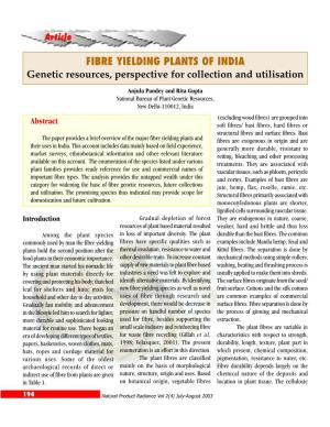 FIBRE YIELDING PLANTS of INDIA Genetic Resources, Perspective for Collection and Utilisation