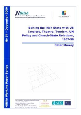 Belting the Irish State with US Croziers Theatre, Tourism, UN Policy and Church- State Relations, 1957-58