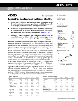 CEMEX Perspectivas Más Favorables Y Valuación Atractiva @Analisis Fundam
