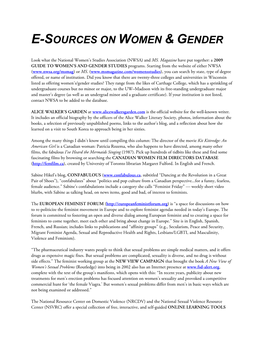 E-Sources on Women & Gender