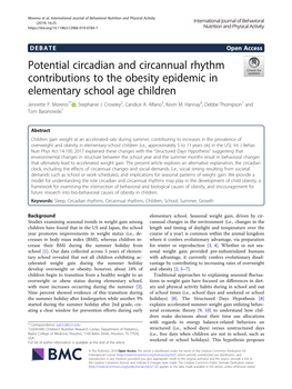 Potential Circadian and Circannual Rhythm Contributions to the Obesity Epidemic in Elementary School Age Children Jennette P
