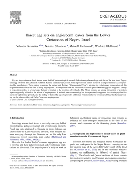 Insect Egg Sets on Angiosperm Leaves from the Lower Cretaceous of Negev, Israel