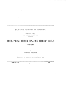 Biographical Memoir Benjamin Apthorp Gould 1824-1896
