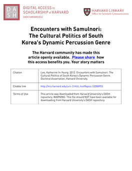Encounters with Samulnori: the Cultural Politics of South Korea's Dynamic Percussion Genre