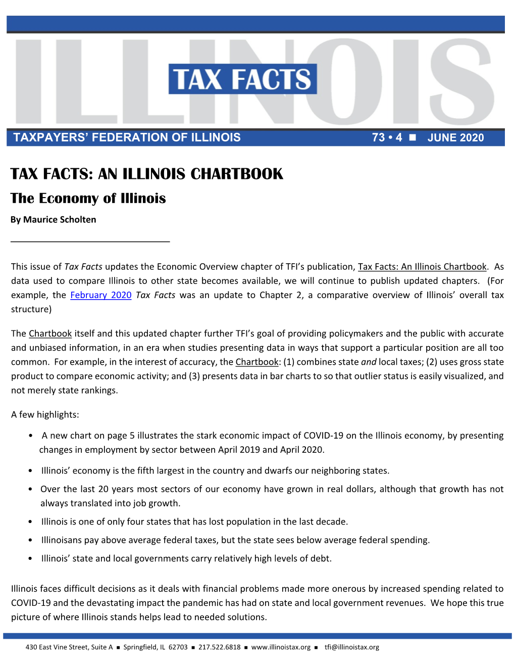 TAX FACTS: an ILLINOIS CHARTBOOK the Economy of Illinois by Maurice Scholten