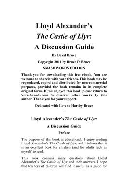 Lloyd Alexander's the Castle of Llyr: a Discussion Guide