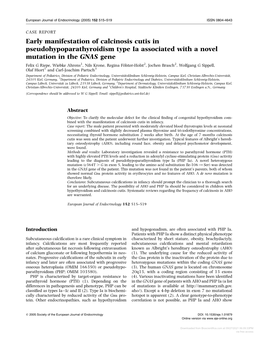 Early Manifestation of Calcinosis Cutis in Pseudohypoparathyroidism Type