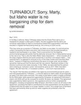 Sorry, Marty, but Idaho Water Is No Bargaining Chip for Dam Removal