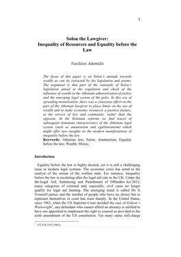 Solon the Lawgiver: Inequality of Resources and Equality Before the Law