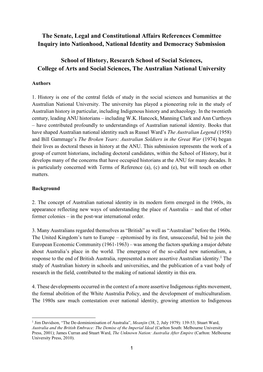 The Senate, Legal and Constitutional Affairs References Committee Inquiry Into Nationhood, National Identity and Democracy Submission