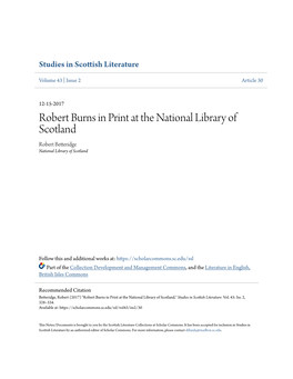 Robert Burns in Print at the National Library of Scotland Robert Betteridge National Library of Scotland