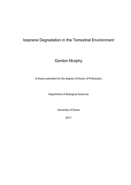 Isoprene Degradation in the Terrestrial Environment Gordon