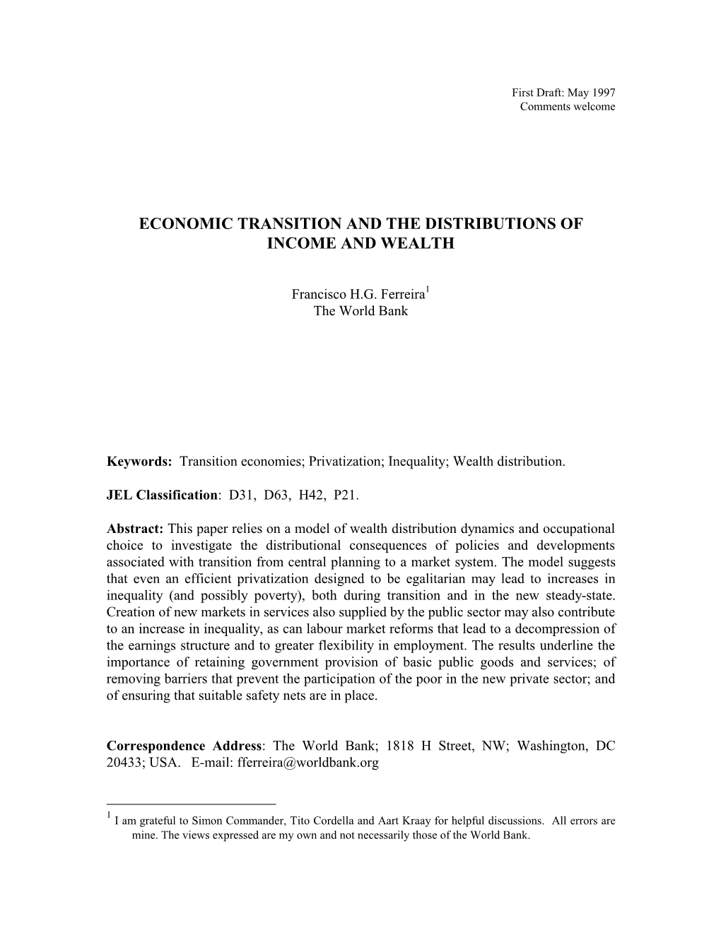 Economic Transition and the Distributions of Income and Wealth