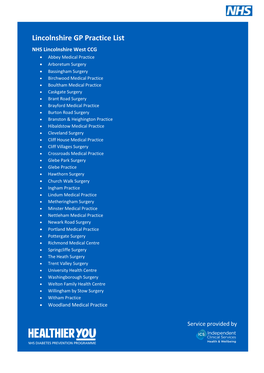 Lincolnshire GP Practice List