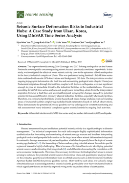 Seismic Surface Deformation Risks in Industrial Hubs: a Case Study from Ulsan, Korea, Using Dinsar Time Series Analysis