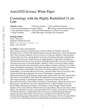 Astro2020 Science White Paper Cosmology with the Highly Redshifted 21 Cm Line