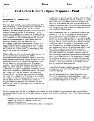 ELA Grade 6 Unit 2 - Open Response - Print