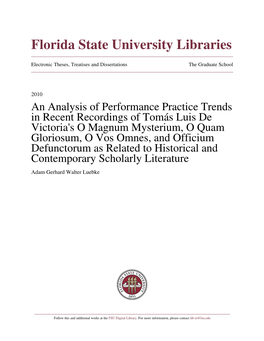 An Analysis of Performance Practice Trends in Recent Recordings Of