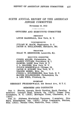 Sixth Annual Report Op the American Jewish Committee November 10, 1912