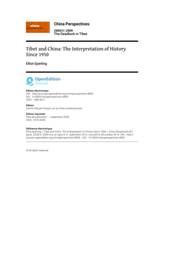 Tibet and China: the Interpretation of History Since 1950