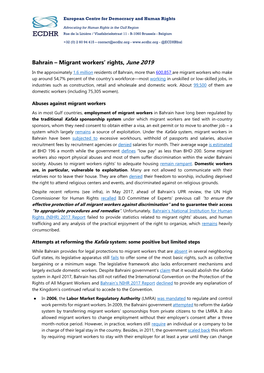 Bahrain – Migrant Workers' Rights, June 2019