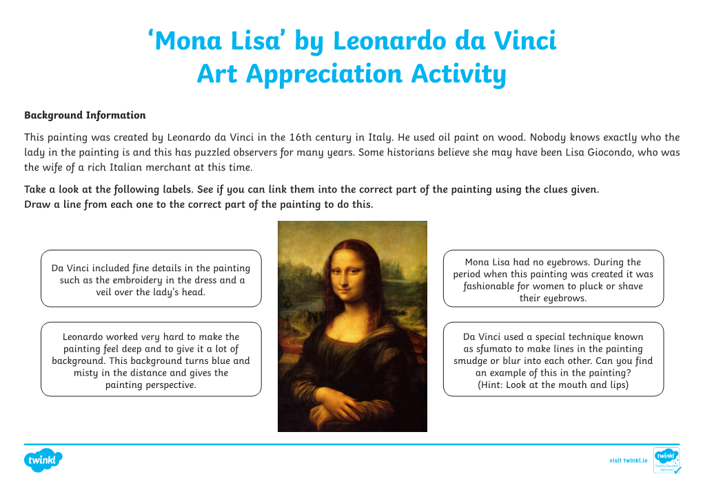 'Mona Lisa' by Leonardo Da Vinci Art Appreciation Activity