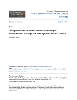 The Synthesis and Characterization of Novel Group 13 Nanostructured Building Block Heterogeneous Silicate Catalysts