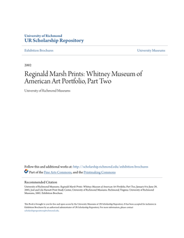 Reginald Marsh Prints: Whitney Museum of American Art Portfolio, Part Two University of Richmond Museums
