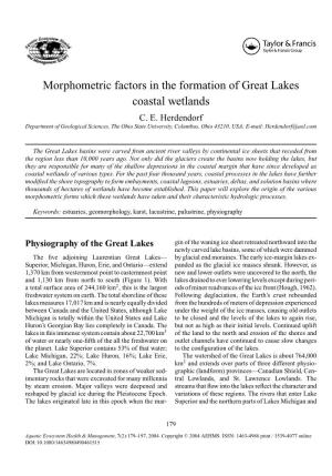 Morphometric Factors in the Formation of Great Lakes Coastal Wetlands C