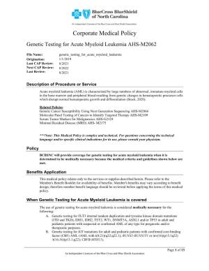 Genetic Testing for Acute Myeloid Leukemia AHS-M2062